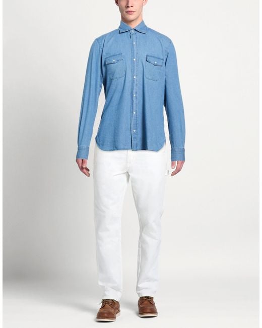 Luigi Borrelli Napoli Blue Denim Shirts for men