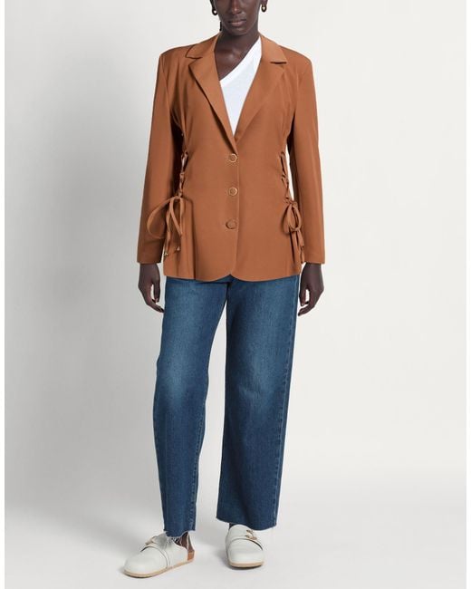 Exte Brown Camel Blazer Polyester, Elastic Fibres