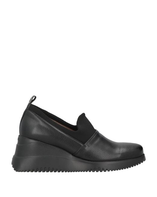 Wonders Black Loafers Leather, Textile Fibers
