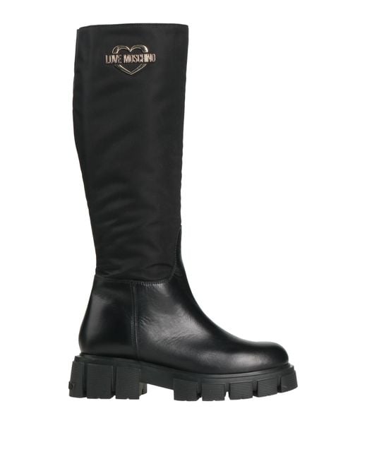 Love Moschino Black Boot Calfskin, Nylon