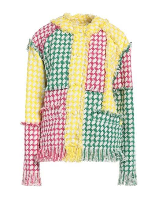 MSGM Yellow Tweed Fringe Houndstooth Jacket