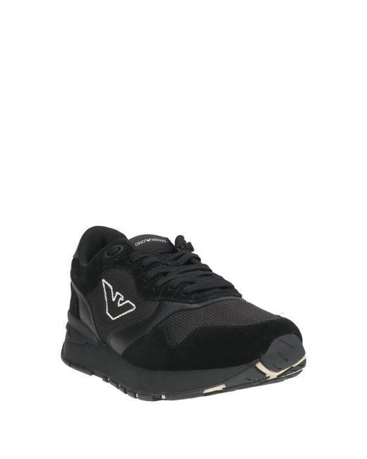 Emporio Armani Black Sneakers Polyester, Cow Leather for men