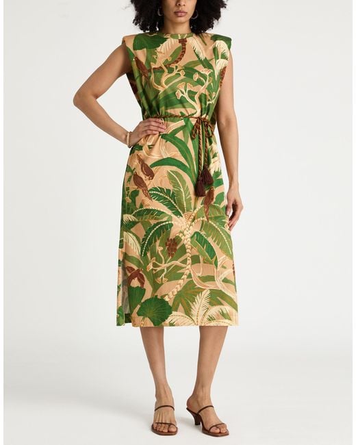 Farm Rio Green Tropical Isla Jersey Midi Dress Midi Dress Cotton