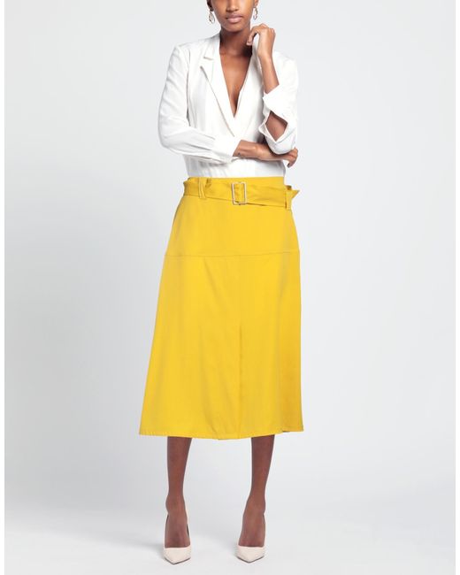 Jil Sander Yellow Belted Wool Midi Skirt