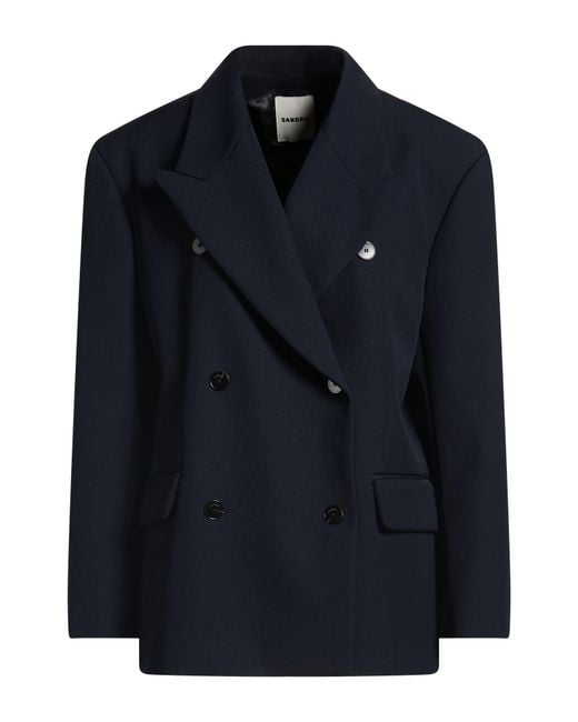 Sandro Blue Midnight Blazer Polyester, Virgin Wool