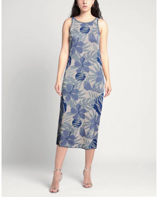 ALESSIA SANTI Blue Slate Midi Dress Viscose, Polyamide, Metallic Fiber, Polyester