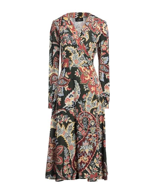 Etro Green Midi Dress Polyester, Elastane