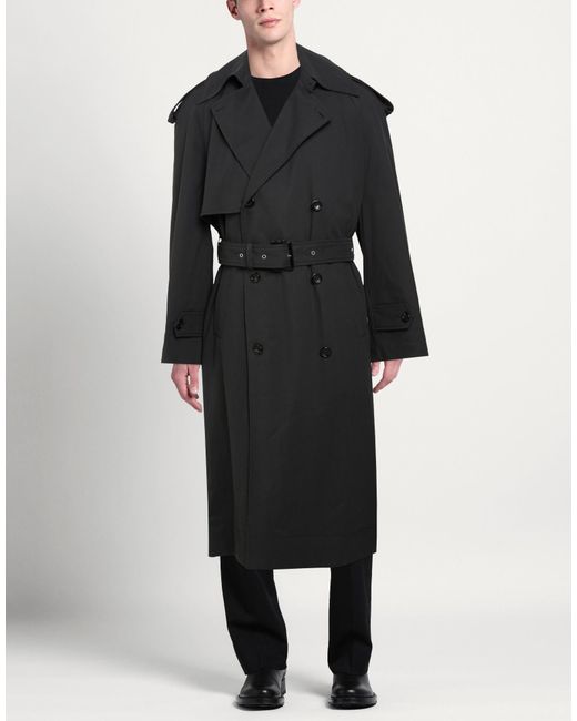 FEDERICO CINA Black Charcoal Overcoat & Trench Coat Cotton, Elastane for men