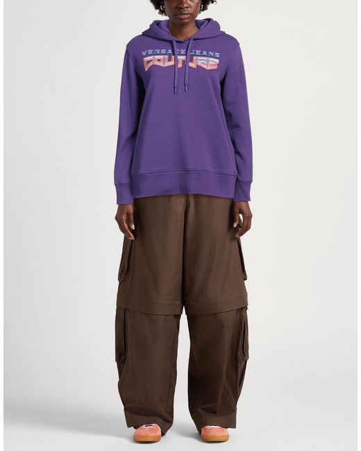Versace Jeans Couture Purple Embellished French Terry Hooded Sweatshirt