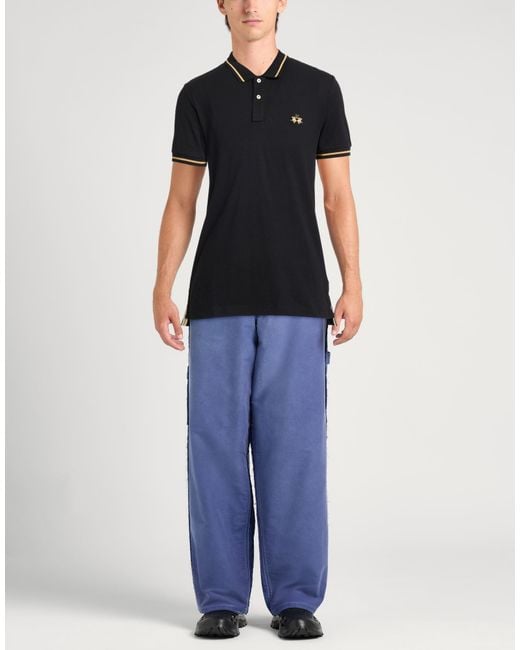 La Martina Black Polo Shirt Cotton, Elastane for men