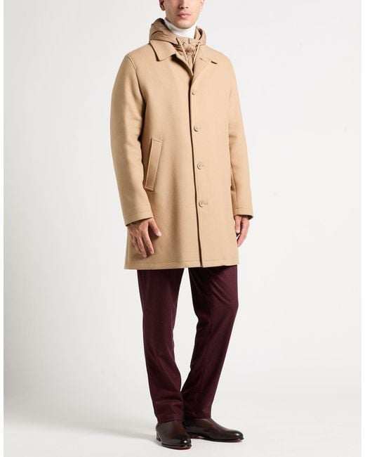 Herno Natural Camel Coat Virgin Wool, Polyamide for men