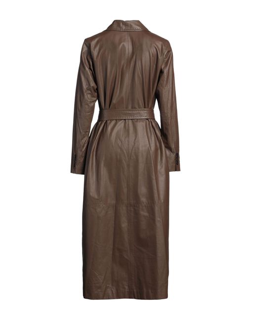 Max Mara Brown Dark Overcoat & Trench Coat Lambskin