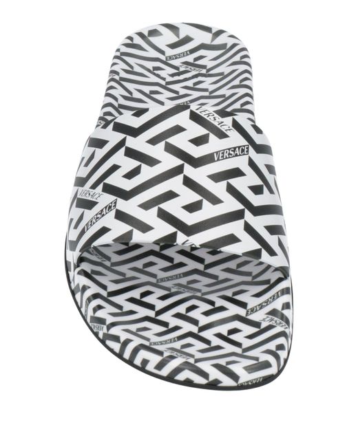 Versace White Greca Print Slides for men