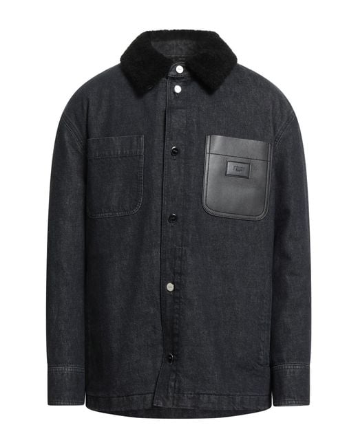 Fendi Black Denim Outerwear Cotton, Shearling for men