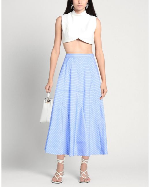 Sandro Blue Light Midi Skirt Polyester, Cotton