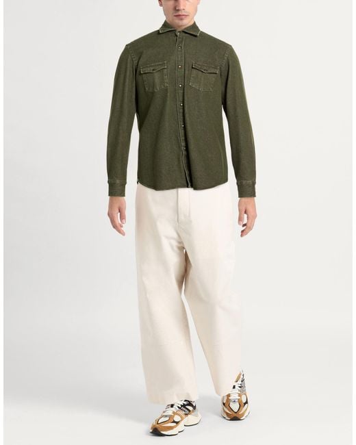 Giannetto Portofino Green Military Denim Shirt Cotton for men