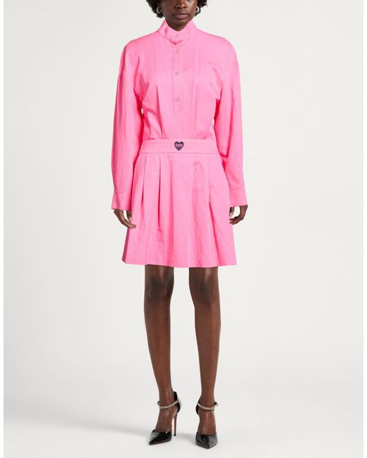 Love Moschino Pink Mini Dress Linen, Lyocell, Cotton