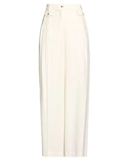 Caractere White Ivory Pants Viscose, Wool