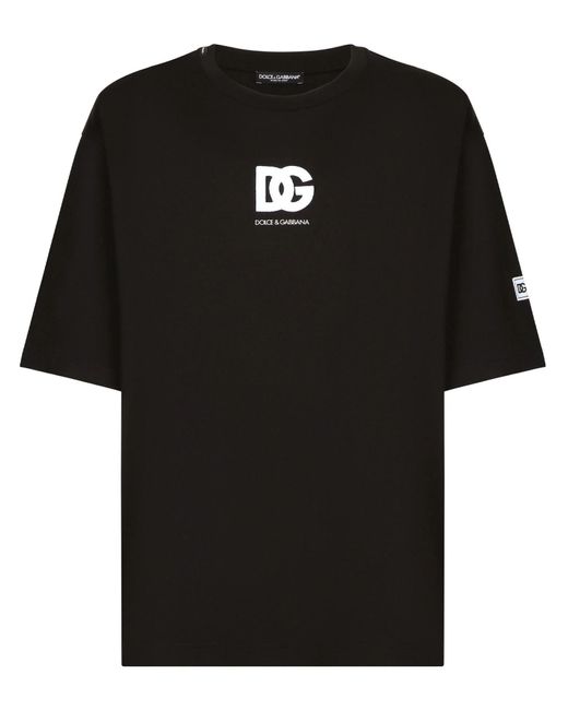 T-shirt manica corta con patch DG logo di Dolce & Gabbana in Black da Uomo