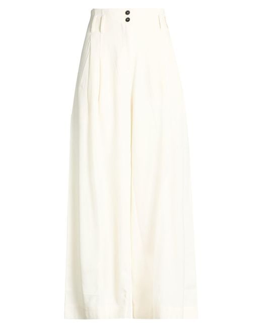 Isabel Benenato White Pants Virgin Wool, Viscose