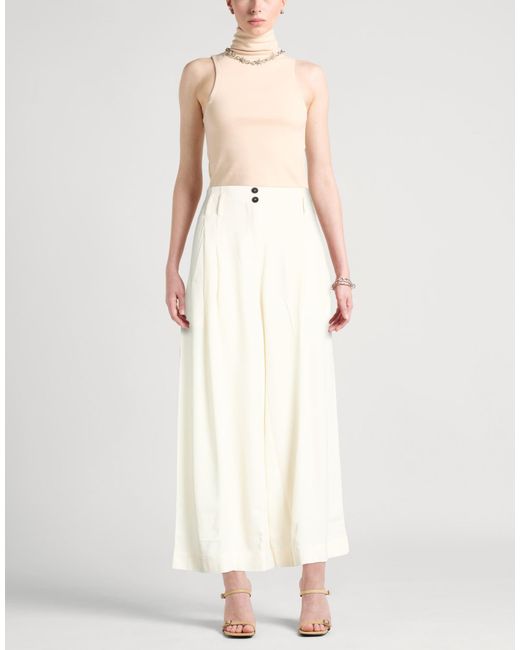 Isabel Benenato White Pants Virgin Wool, Viscose