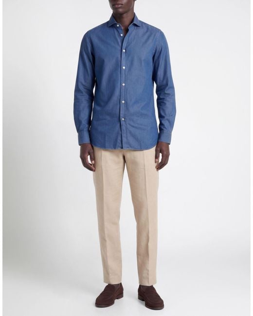 Boglioli Blue Denim Shirt Cotton for men