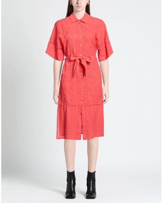 120% Lino Red Tomato Midi Dress Linen