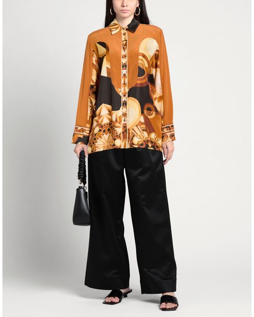 LEONARD Paris Orange Tan Shirt Silk