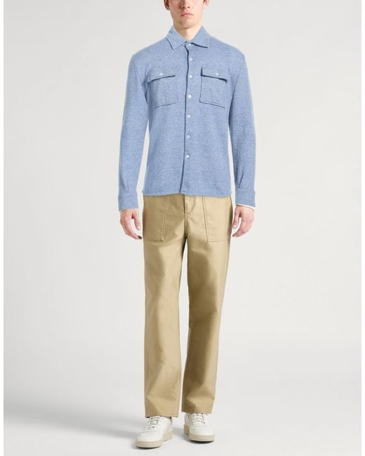 Fedeli Blue Cardigan Cashmere, Linen for men