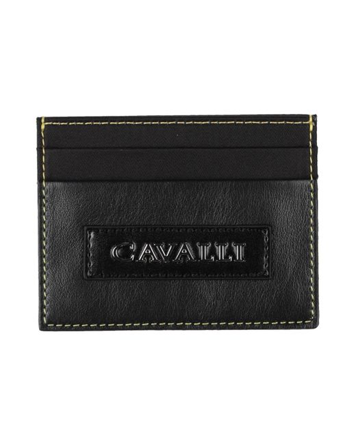 Roberto Cavalli Black Document Holder Bovine Leather, Polyester for men
