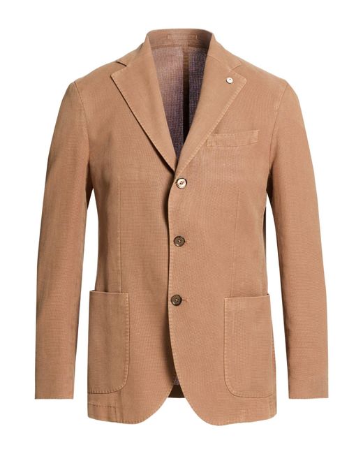 L.b.m. 1911 Brown Camel Blazer Cotton, Ramie for men