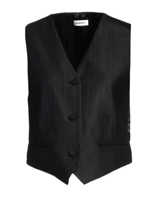 Sandro Black Tailored Vest Polyester, Wool, Elastane