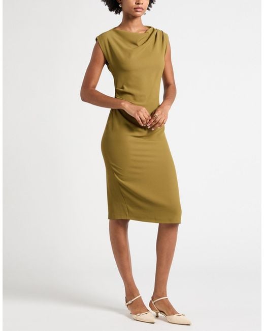 Kaos Green Khaki Midi Dress Polyester, Elastane