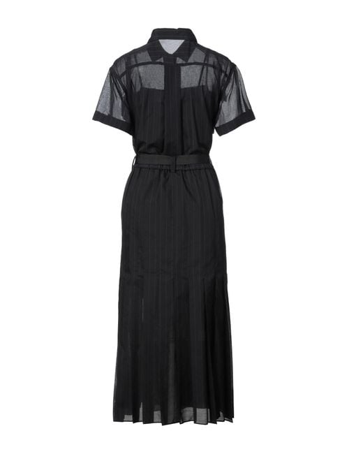 Sacai Black Midi Dress Cotton, Polyester