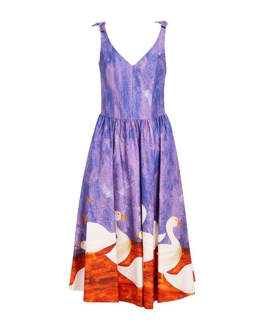 Stella Jean Purple Midi Dress Cotton
