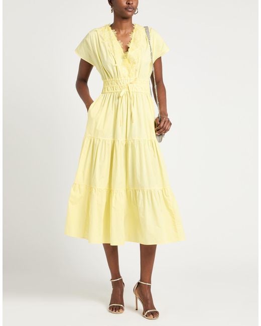 ERMANNO FIRENZE Yellow Midi Dress Cotton, Polyester, Polyamide