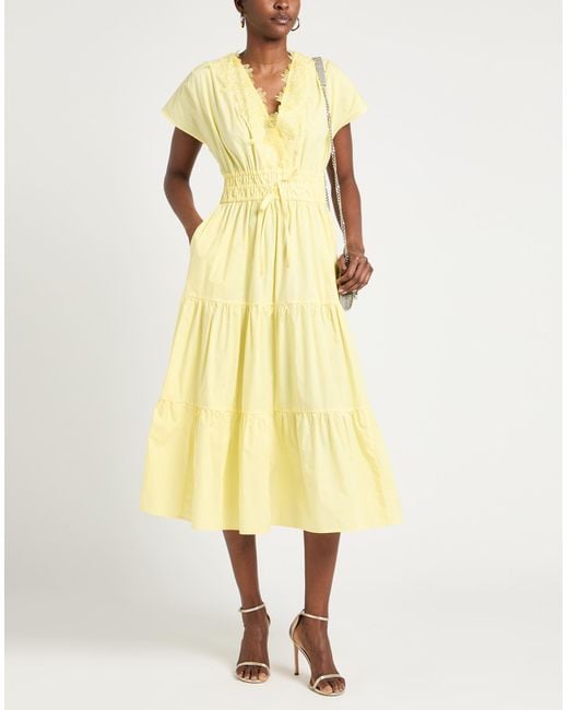 ERMANNO FIRENZE Yellow Midi Dress Cotton, Polyester, Polyamide