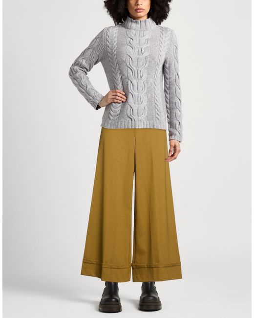 MEIMEIJ Yellow Khaki Pants Viscose, Polyamide, Elastane