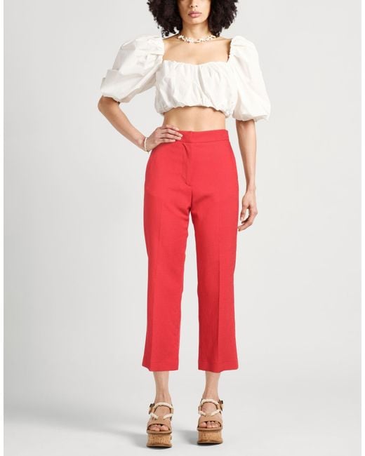 MSGM Red Pants Viscose, Polyester, Elastane