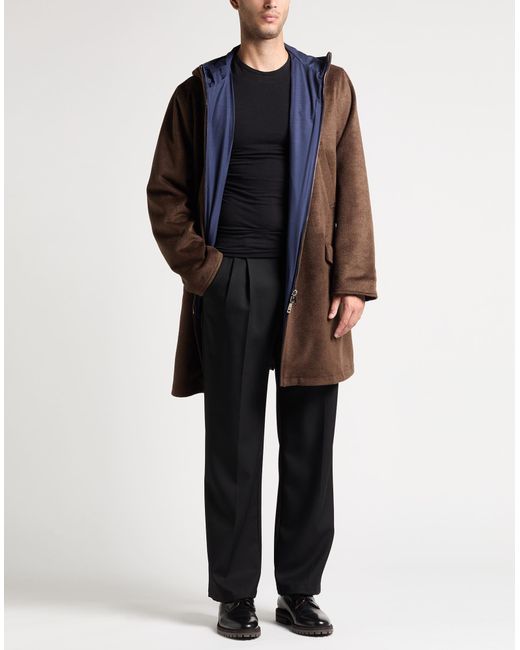 KIRED Brown Coat Polyester, Viscose, Wool for men