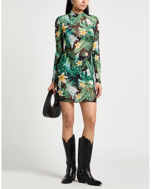 Philipp Plein Green Mini Dress Polyester, Elastane