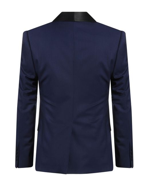 Dolce & Gabbana Blue Blazer Virgin Wool, Silk, Polyester, Elastane for men