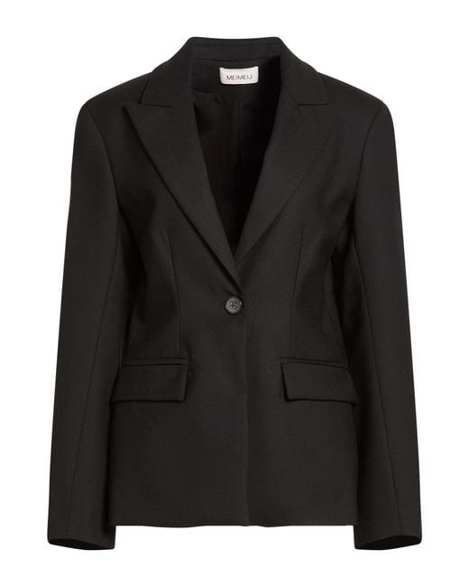 MEIMEIJ Black Blazer Polyester, Wool, Elastane