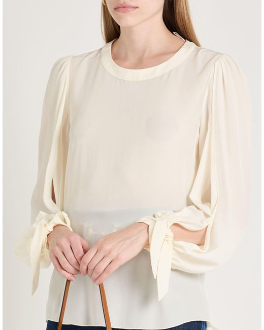 Chloé White Ivory Top Silk