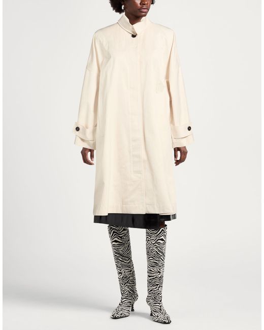 MEIMEIJ Natural Cream Overcoat & Trench Coat Cotton, Polyester, Polyamide