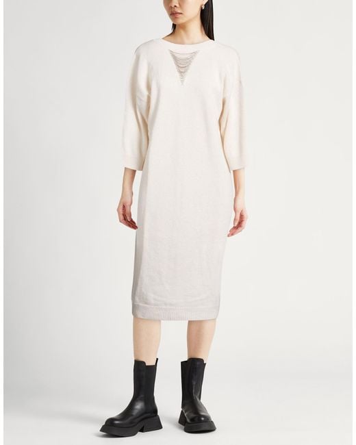 Peserico White Midi Dress Virgin Wool, Silk, Cashmere