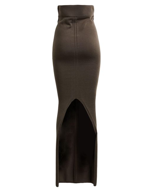 Rick Owens Brown Maxi Skirt Virgin Wool, Polyamide, Elastane