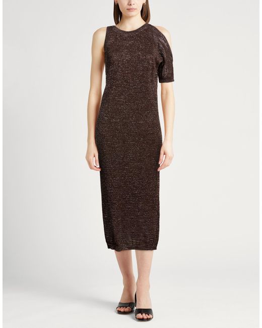Peserico Brown Midi Dress Linen, Polyester, Metallic Fiber, Cotton, Polyamide