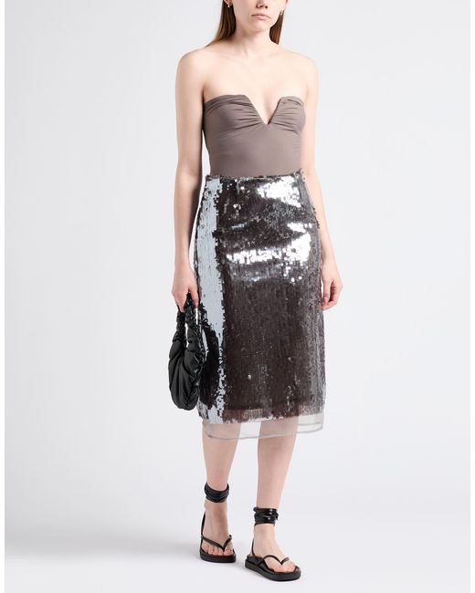 ODEEH Gray Midi Skirt Polyester, Nylon