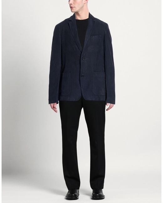 Officine Generale Blue Blazer Lyocell, Linen, Cotton for men